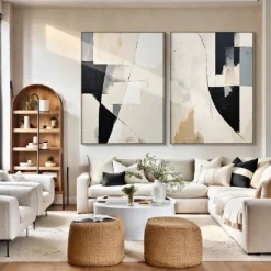 Handmade Beige White Black Minimal Art Beige White Wabi-sabi Wall ArtLarge Beige Abstract Wall ArtBlack Textured Art Oil Painting