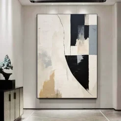 Handmade Beige White Black Minimal Art Beige White Wabi-sabi Wall ArtLarge Beige Abstract Wall ArtBlack Textured Art Oil Painting