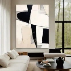 Handmade 3D Black Oil Painting on Canvas Large hand painted Abstract Textured Palette Knife Boho oil painting Wall Art Custom Contemporary Minimalist artwork for Living Room bedroom home Decor