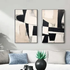 Handmade 3D Black Oil Painting on Canvas Large hand painted Abstract Textured Palette Knife Boho oil painting Wall Art Custom Contemporary Minimalist artwork for Living Room bedroom home Decor