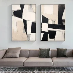 Handmade 3D Black Oil Painting on Canvas Large hand painted Abstract Textured Palette Knife Boho oil painting Wall Art Custom Contemporary Minimalist artwork for Living Room bedroom home Decor