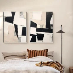 Handmade 3D Black Oil Painting on Canvas Large hand painted Abstract Textured Palette Knife Boho oil painting Wall Art Custom Contemporary Minimalist artwork for Living Room bedroom home Decor