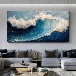 Handmade 3D Ocean oil painting handmade Wall Art Blue Huge Wave Oil Painting On Canvas Handpainted Sea Waves 3D Textured Abstract Painting Beach Landscape Sky oil painting for Living Room bedroom