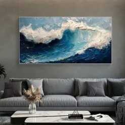 Handmade 3D Ocean oil painting handmade Wall Art Blue Huge Wave Oil Painting On Canvas Handpainted Sea Waves 3D Textured Abstract Painting Beach Landscape Sky oil painting for Living Room bedroom