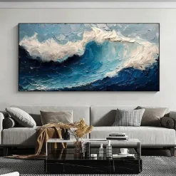 Handmade 3D Ocean oil painting handmade Wall Art Blue Huge Wave Oil Painting On Canvas Handpainted Sea Waves 3D Textured Abstract Painting Beach Landscape Sky oil painting for Living Room bedroom