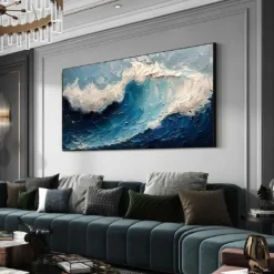 Handmade 3D Ocean oil painting handmade Wall Art Blue Huge Wave Oil Painting On Canvas Handpainted Sea Waves 3D Textured Abstract Painting Beach Landscape Sky oil painting for Living Room bedroom