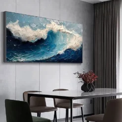 Handmade 3D Ocean oil painting handmade Wall Art Blue Huge Wave Oil Painting On Canvas Handpainted Sea Waves 3D Textured Abstract Painting Beach Landscape Sky oil painting for Living Room bedroom