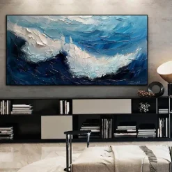 Handmade 3D Ocean oil painting handmade Wall Art Blue Huge Wave Oil Painting On Canvas Handpainted Sea Waves 3D Textured Abstract Painting Beach Landscape Sky oil painting for Living Room bedroom