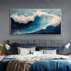 Handmade 3D Ocean oil painting handmade Wall Art Blue Huge Wave Oil Painting On Canvas Handpainted Sea Waves 3D Textured Abstract Painting Beach Landscape Sky oil painting for Living Room bedroom