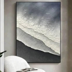 Handmade 3D wave oil painting handmade Wall Art Huge Wave ocean Oil Painting On Canvas Handpainted Sea Waves 3D Textured Abstract Painting Beach Landscape Sky oil painting for Living Room bedroom
