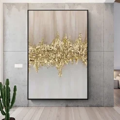 Handmade foil oil painting Pure Handpainted foil gold Oil Painting Gold Foil Cloud Sea Hanging Painting Black white Abstract painting For Home Decoration Painting Wall Art foil gold painting