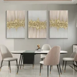 Handmade foil oil painting Pure Handpainted foil gold Oil Painting Gold Foil Cloud Sea Hanging Painting Black white Abstract painting For Home Decoration Painting Wall Art foil gold painting