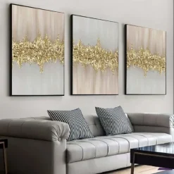 Handmade foil oil painting Pure Handpainted foil gold Oil Painting Gold Foil Cloud Sea Hanging Painting Black white Abstract painting For Home Decoration Painting Wall Art foil gold painting