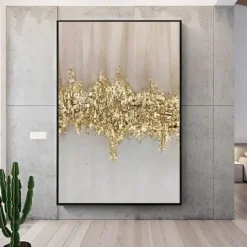 Handmade foil oil painting Pure Handpainted foil gold Oil Painting Gold Foil Cloud Sea Hanging Painting Black white Abstract painting For Home Decoration Painting Wall Art foil gold painting