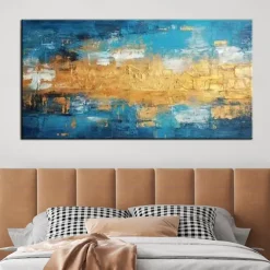 Handmade Gold blue Painting Hand Painted Oil Painting Wall Art Gold Foil Painting on Canvas Large Wall Art Texture contemporary art Home Decoration Rolled Canvas