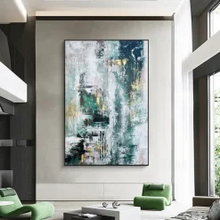 Handmade Hand Painted Oil Painting Storm Wall Art Dark Green Gold Foil Modern Minimalist Home Decoration Decor Rolled Canvas No Frame Unstretched