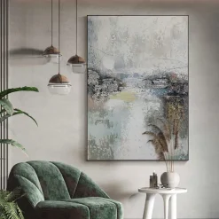 Handmade Hand Painted Oil Painting Storm Wall Art Dark Green Gold Foil Modern Minimalist Home Decoration Decor Rolled Canvas No Frame Unstretched