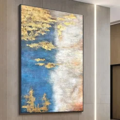 Handmade Hand Painted Oil Painting Storm Wall Art Dark Green Gold Foil Modern Minimalist Home Decoration Decor Rolled Canvas No Frame Unstretched