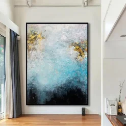 Handmade Hand Painted Oil Painting Storm Wall Art Dark Green Gold Foil Modern Minimalist Home Decoration Decor Rolled Canvas No Frame Unstretched