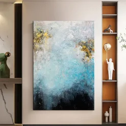 Handmade Hand Painted Oil Painting Storm Wall Art Dark Green Gold Foil Modern Minimalist Home Decoration Decor Rolled Canvas No Frame Unstretched