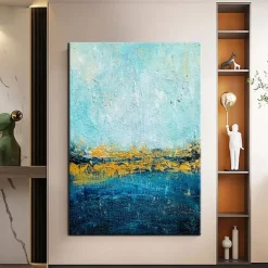 Handmade Hand Painted Oil Painting Storm Wall Art Dark Green Gold Foil Modern Minimalist Home Decoration Decor Rolled Canvas No Frame Unstretched