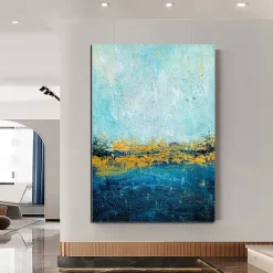 Handmade Hand Painted Oil Painting Storm Wall Art Dark Green Gold Foil Modern Minimalist Home Decoration Decor Rolled Canvas No Frame Unstretched