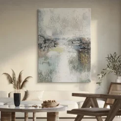 Handmade Hand Painted Oil Painting Storm Wall Art Dark Green Gold Foil Modern Minimalist Home Decoration Decor Rolled Canvas No Frame Unstretched