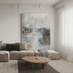 Handmade Hand Painted Oil Painting Storm Wall Art Dark Green Gold Foil Modern Minimalist Home Decoration Decor Rolled Canvas No Frame Unstretched