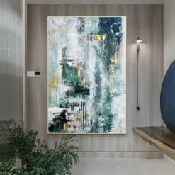 Handmade Hand Painted Oil Painting Storm Wall Art Dark Green Gold Foil Modern Minimalist Home Decoration Decor Rolled Canvas No Frame Unstretched