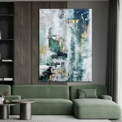 Handmade Hand Painted Oil Painting Storm Wall Art Dark Green Gold Foil Modern Minimalist Home Decoration Decor Rolled Canvas No Frame Unstretched