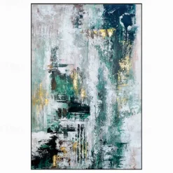 Handmade Hand Painted Oil Painting Storm Wall Art Dark Green Gold Foil Modern Minimalist Home Decoration Decor Rolled Canvas No Frame Unstretched