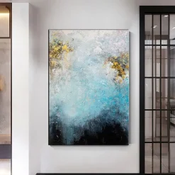 Handmade Hand Painted Oil Painting Storm Wall Art Dark Green Gold Foil Modern Minimalist Home Decoration Decor Rolled Canvas No Frame Unstretched