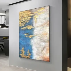 Handmade Hand Painted Oil Painting Storm Wall Art Dark Green Gold Foil Modern Minimalist Home Decoration Decor Rolled Canvas No Frame Unstretched