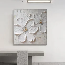 Handmade Hand Painted Oil Painting 3D Large White Flower Oil Painting On Canvas Original Acrylic Painting Heavy Textured Painting Abstract Landscape Wall Art Floral Wall Decor