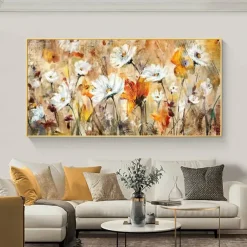 Handmade Hand Painted Wall Art White Flower Landscape Oil Painting on Canvas Large Abstract Modern Boho Floral Painting Home Decoration Decor Rolled Canvas No Frame Unstretched