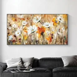 Handmade Hand Painted Wall Art White Flower Landscape Oil Painting on Canvas Large Abstract Modern Boho Floral Painting Home Decoration Decor Rolled Canvas No Frame Unstretched