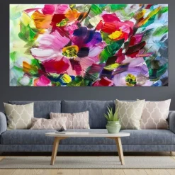 Handmade Hand Painted Wall Art White Flower Landscape Oil Painting on Canvas Large Abstract Modern Boho Floral Painting Home Decoration Decor Rolled Canvas No Frame Unstretched