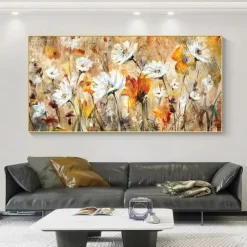 Handmade Hand Painted Wall Art White Flower Landscape Oil Painting on Canvas Large Abstract Modern Boho Floral Painting Home Decoration Decor Rolled Canvas No Frame Unstretched