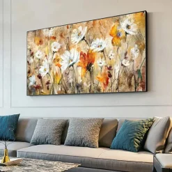 Handmade Hand Painted Wall Art White Flower Landscape Oil Painting on Canvas Large Abstract Modern Boho Floral Painting Home Decoration Decor Rolled Canvas No Frame Unstretched