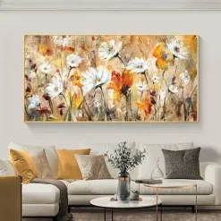 Handmade Hand Painted Wall Art White Flower Landscape Oil Painting on Canvas Large Abstract Modern Boho Floral Painting Home Decoration Decor Rolled Canvas No Frame Unstretched