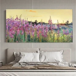 Handmade Hand Painted Wall Art White Flower Landscape Oil Painting on Canvas Large Abstract Modern Boho Floral Painting Home Decoration Decor Rolled Canvas No Frame Unstretched