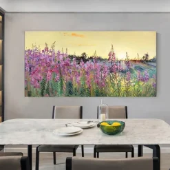 Handmade Hand Painted Wall Art White Flower Landscape Oil Painting on Canvas Large Abstract Modern Boho Floral Painting Home Decoration Decor Rolled Canvas No Frame Unstretched