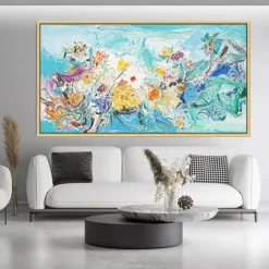 Handmade Hand Painted Wall Art White Flower Landscape Oil Painting on Canvas Large Abstract Modern Boho Floral Painting Home Decoration Decor Rolled Canvas No Frame Unstretched