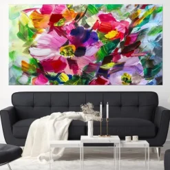 Handmade Hand Painted Wall Art White Flower Landscape Oil Painting on Canvas Large Abstract Modern Boho Floral Painting Home Decoration Decor Rolled Canvas No Frame Unstretched