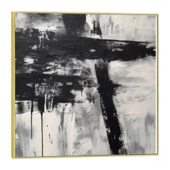 Handmade Oil Painting Acrylic Canvas Wall Art Decoration Minimal Black and White Abstract Texture for Home Decor Rolled Frameless Unstretched Painting