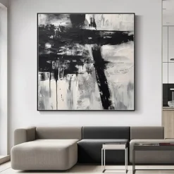 Handmade Oil Painting Acrylic Canvas Wall Art Decoration Minimal Black and White Abstract Texture for Home Decor Rolled Frameless Unstretched Painting