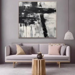 Handmade Oil Painting Acrylic Canvas Wall Art Decoration Minimal Black and White Abstract Texture for Home Decor Rolled Frameless Unstretched Painting