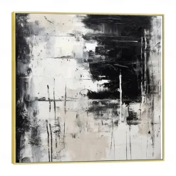Handmade Oil Painting Acrylic Canvas Wall Art Decoration Minimal Black and White Abstract Texture for Home Decor Rolled Frameless Unstretched Painting