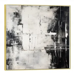 Handmade Oil Painting Acrylic Canvas Wall Art Decoration Minimal Black and White Abstract Texture for Home Decor Rolled Frameless Unstretched Painting