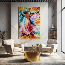 Handmade Oil Painting Canvas Wall Art Decoration Brilliant Colours Figure Abstract Tango Dance for Home Decor Rolled Frameless Unstretched Painting